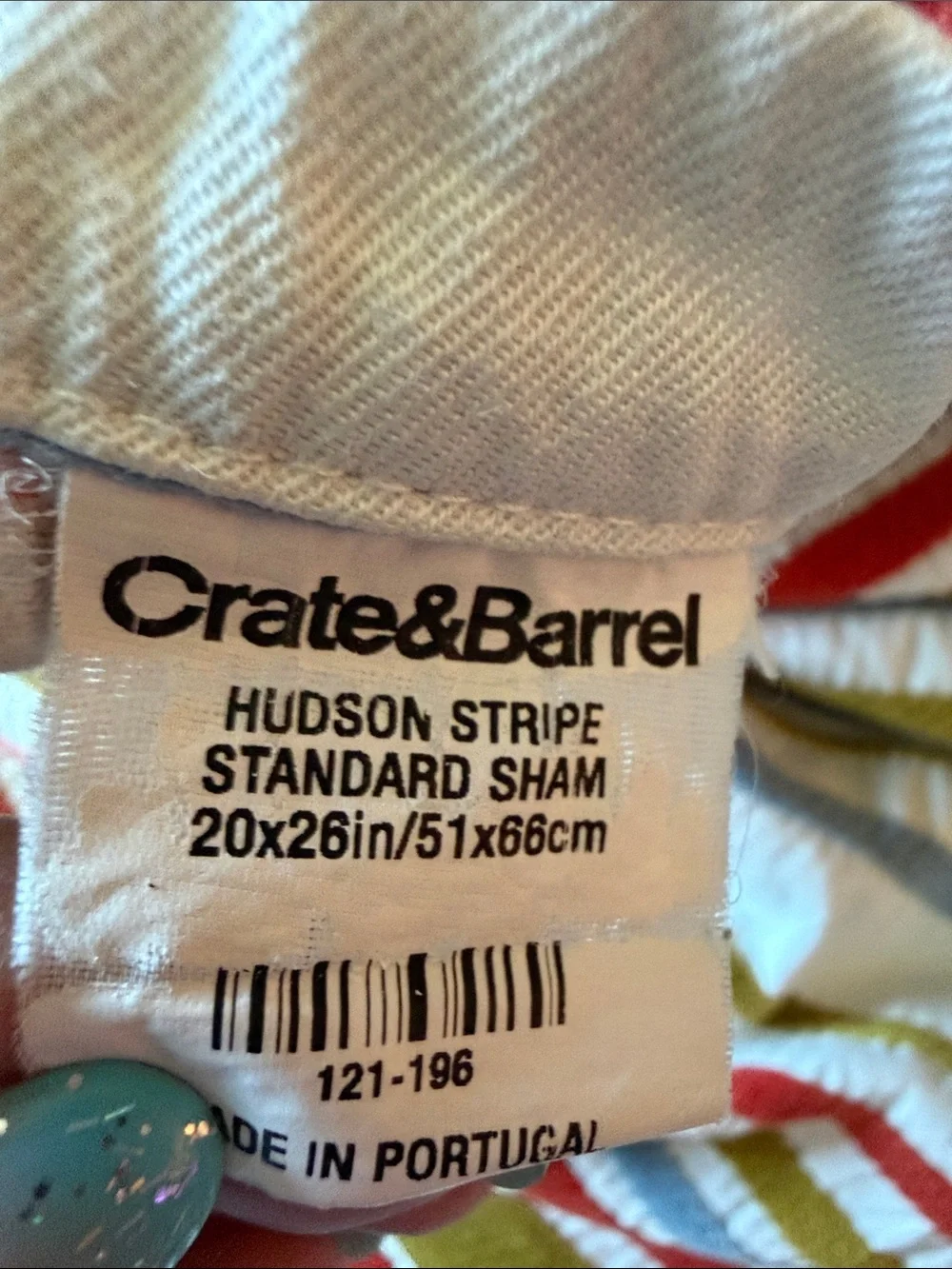 Crate&Barrel Striped Pillow Shams in White, Olive, Red, Blue